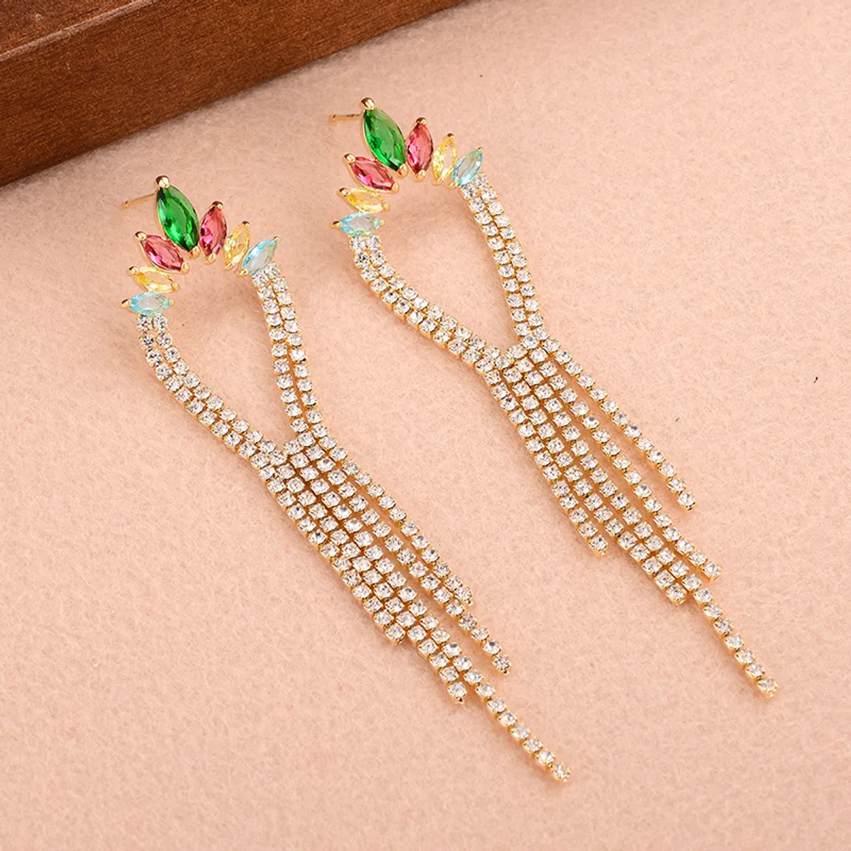 Wholesale Jewelry Sweet Tassel Alloy Zircon 14k Gold Plated Plating Inlay Drop Earrings