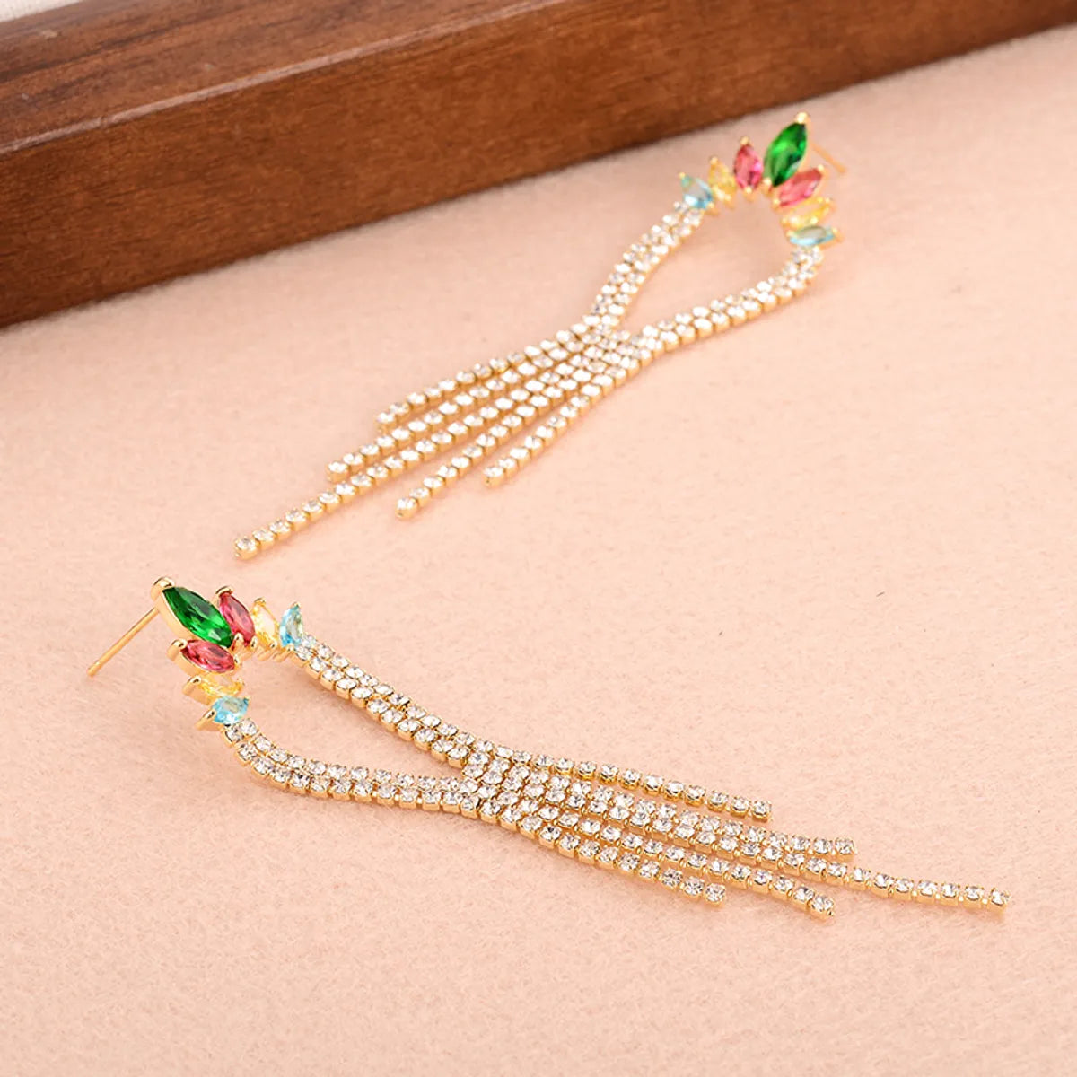 Wholesale Jewelry Sweet Tassel Alloy Zircon 14k Gold Plated Plating Inlay Drop Earrings