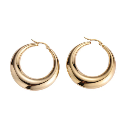 Wholesale Jewelry Titanium Steel Polished Round Hollow Earrings Gooddiy