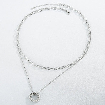 Wholesale Jewelry Trend Sweater Chain Autumn And Winter Double Ring Stainless Steel Necklace