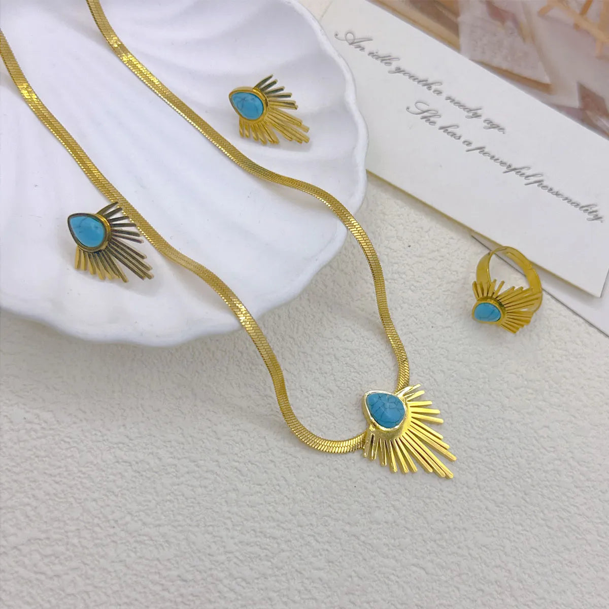 Wholesale Jewelry Tropical Leaves 304 Stainless Steel 18K Gold Plated Jewelry Set