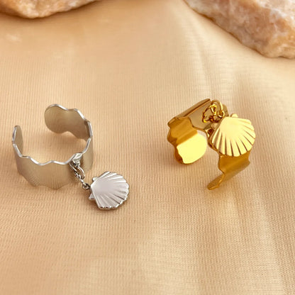 Wholesale Jewelry Tropical Simple Style Star Solid Color Shell 304 Stainless Steel 18K Gold Plated Plating Charm Rings