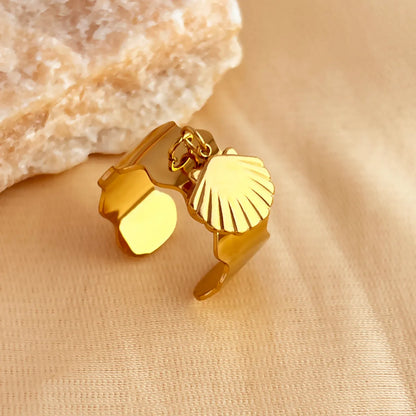 Wholesale Jewelry Tropical Simple Style Star Solid Color Shell 304 Stainless Steel 18K Gold Plated Plating Charm Rings