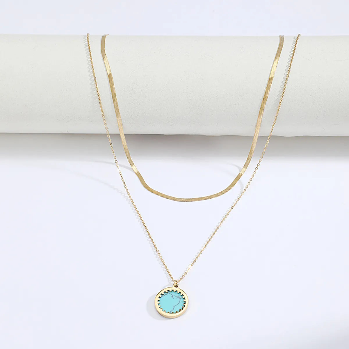 Wholesale Jewelry Turquoise Pendant Double Layered Stainless Steel Necklace Gooddiy