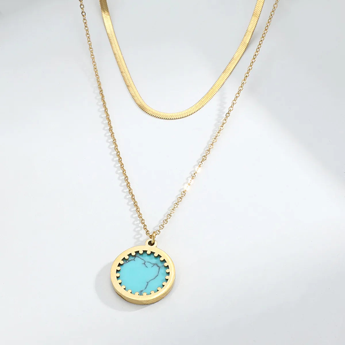 Wholesale Jewelry Turquoise Pendant Double Layered Stainless Steel Necklace Gooddiy