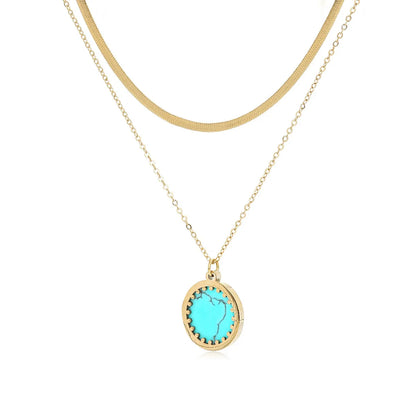 Wholesale Jewelry Turquoise Pendant Double Layered Stainless Steel Necklace Gooddiy