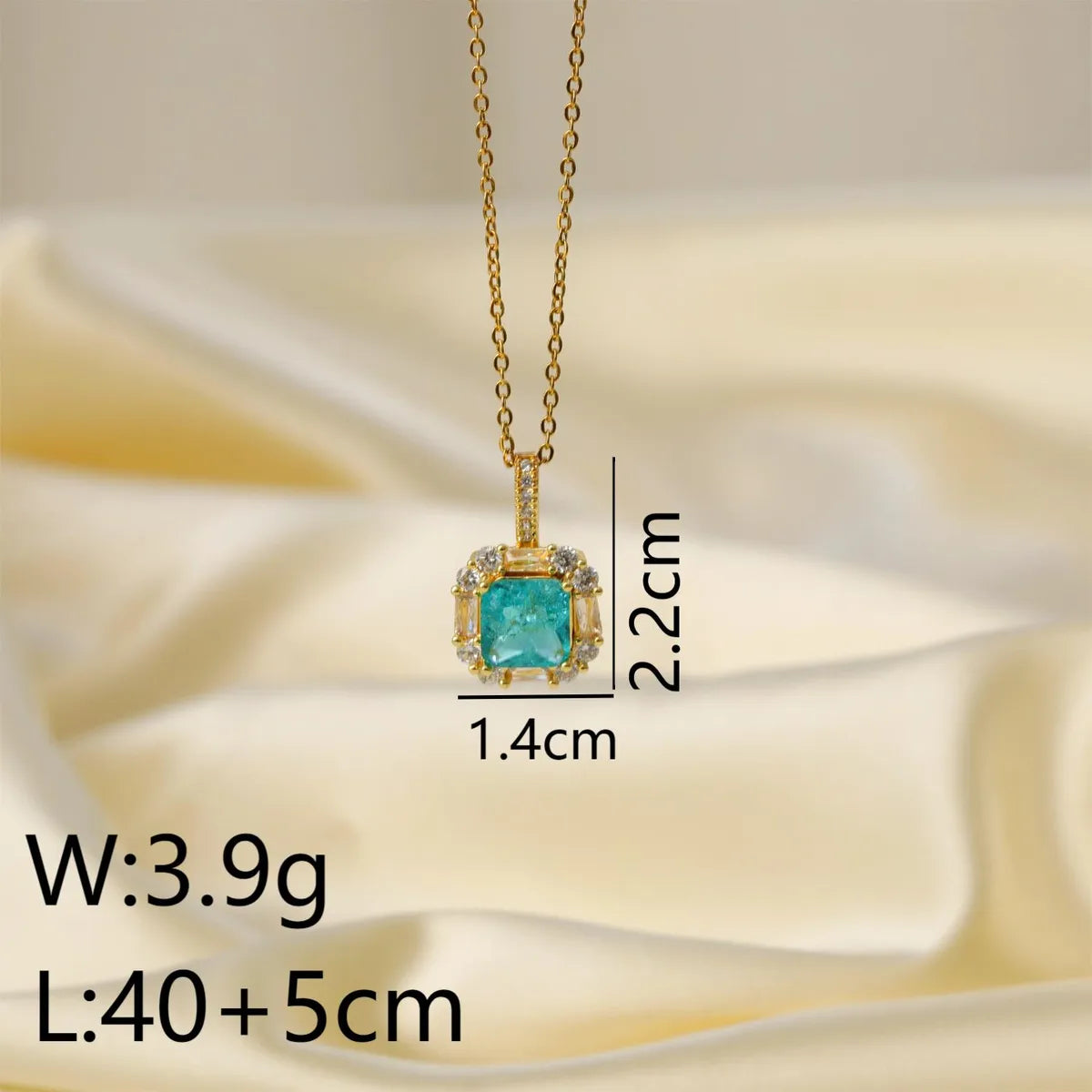 Wholesale Jewelry Vacation Beach Commute Square Titanium Steel Zircon 18K Gold Plated Inlay Pendant Necklace