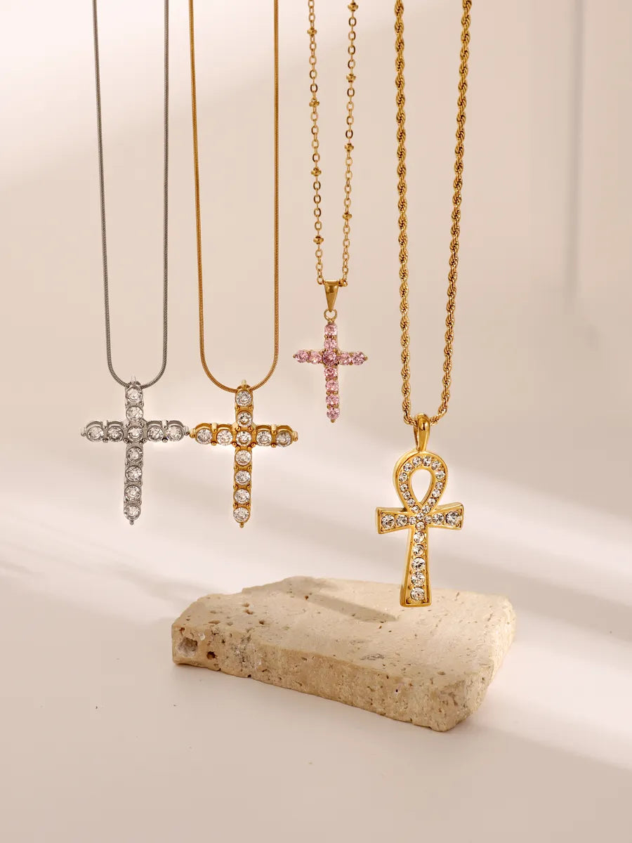 Wholesale Jewelry Vacation Beach Cross 304 Stainless Steel Pendant Necklace