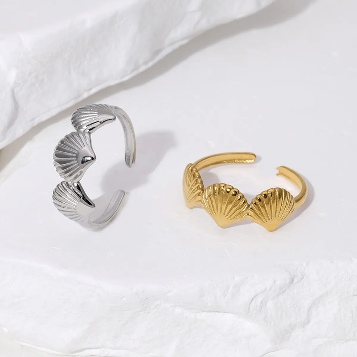 Wholesale Jewelry Vacation Beach Simple Style Shell 304 Stainless Steel 18K Gold Plated Open Rings