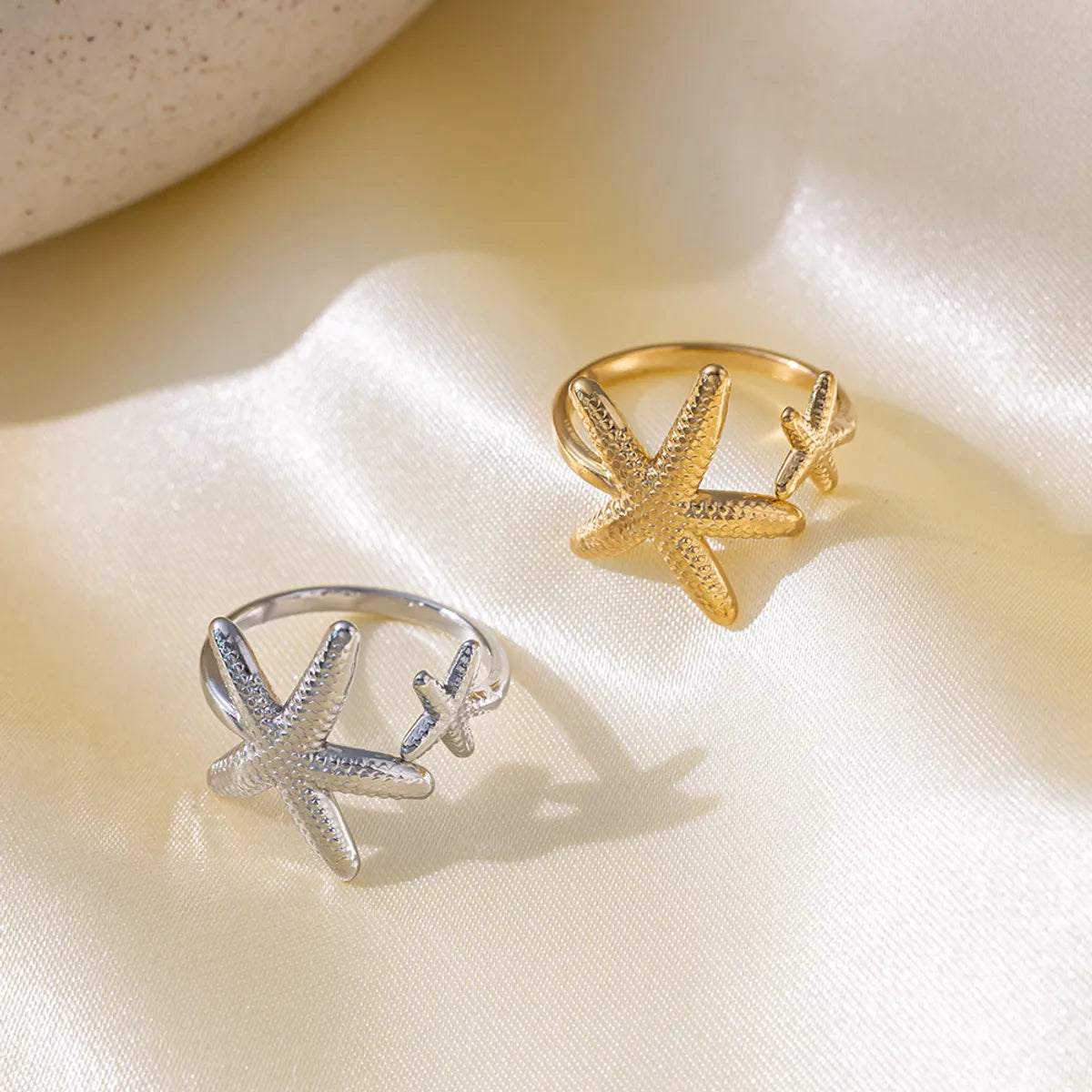 Wholesale Jewelry Vacation Beach Starfish 304 Stainless Steel 18K Gold Plated Polishing Plating Open Rings