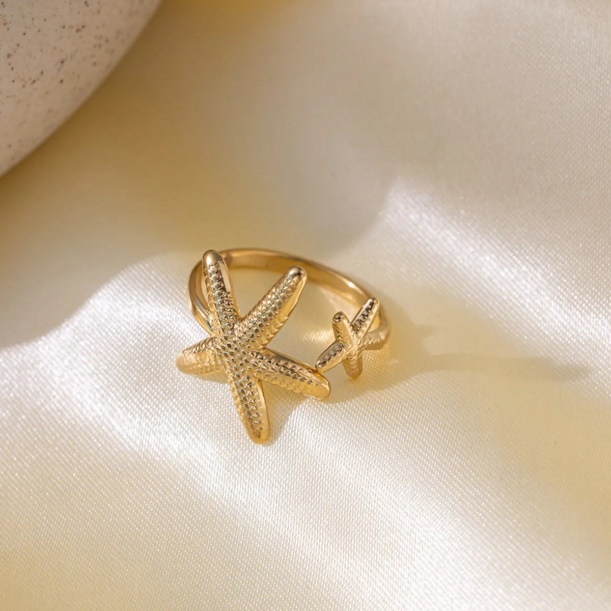 Wholesale Jewelry Vacation Beach Starfish 304 Stainless Steel 18K Gold Plated Polishing Plating Open Rings