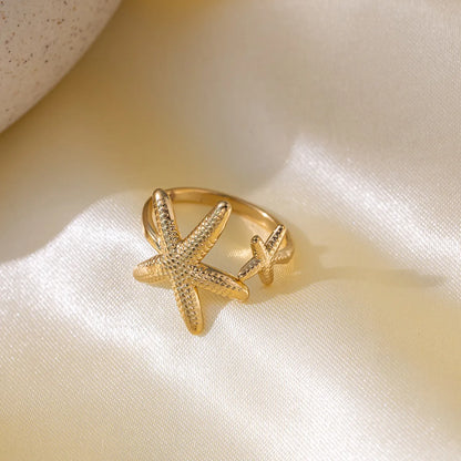 Wholesale Jewelry Vacation Beach Starfish 304 Stainless Steel 18K Gold Plated Polishing Plating Open Rings