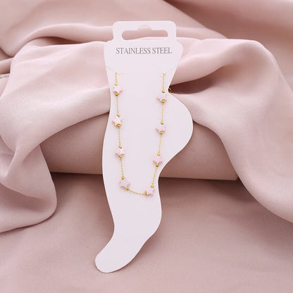 Wholesale Jewelry Vacation Beach Sweet Star Heart Shape 304 Stainless Steel 18K Gold Plated Plating Anklet