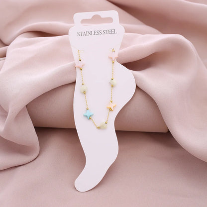 Wholesale Jewelry Vacation Beach Sweet Star Heart Shape 304 Stainless Steel 18K Gold Plated Plating Anklet