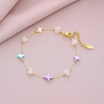 Wholesale Jewelry Vacation Beach Sweet Star Heart Shape 304 Stainless Steel 18K Gold Plated Plating Anklet