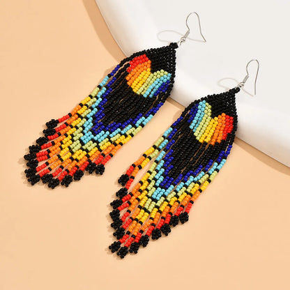 Wholesale Jewelry Vacation Bohemian Color Block Heart Shape Seed Bead Beaded Drop Earrings