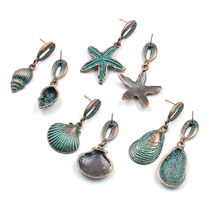 Wholesale Jewelry Vacation Bohemian Starfish Conch Shell Alloy Plating Drop Earrings