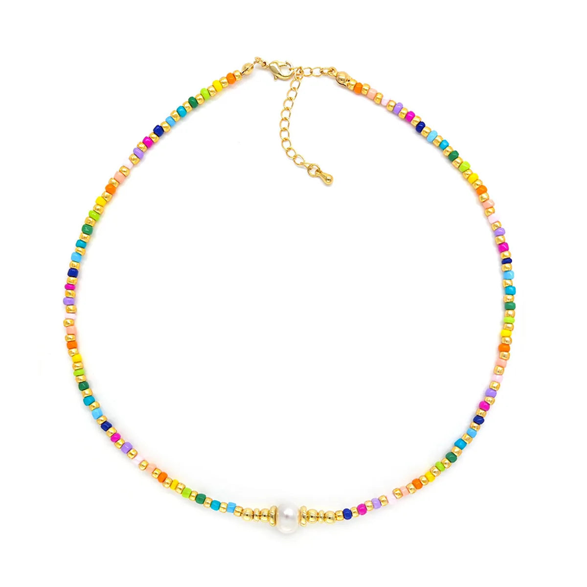 Vacation Colorful Mixed Materials Beaded Knitting Women'S Necklace