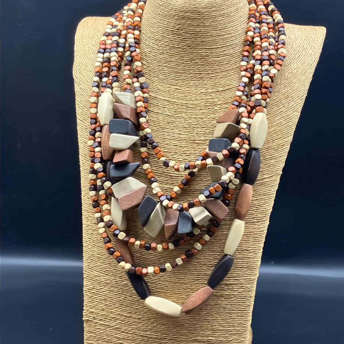 Wholesale Jewelry Vacation Ethnic Style Pastoral Geometric Wood Beaded Layered Layered Necklaces