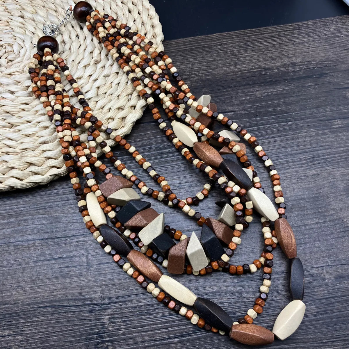 Wholesale Jewelry Vacation Ethnic Style Pastoral Geometric Wood Beaded Layered Layered Necklaces