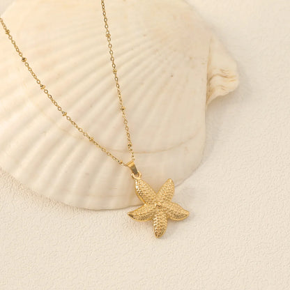 Wholesale Jewelry Vacation Marine Style Beach Scallop Starfish Titanium Steel 18K Gold Plated Chain Pendant Necklace