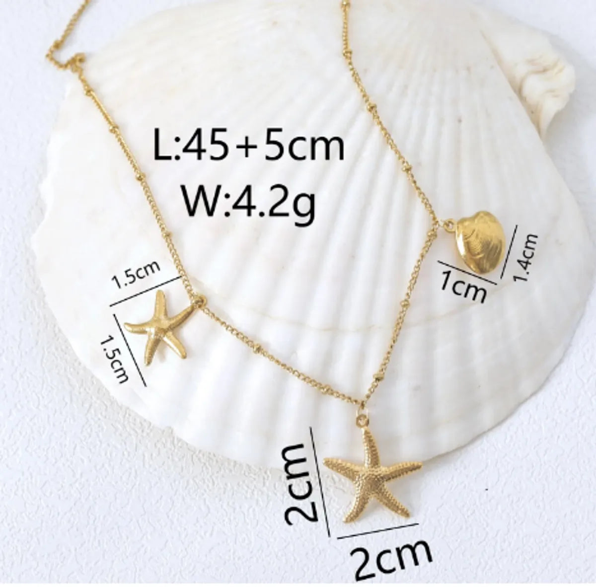 Wholesale Jewelry Vacation Marine Style Classic Style Scallop Starfish 304 Stainless Steel 18K Gold Plated Pendant Necklace