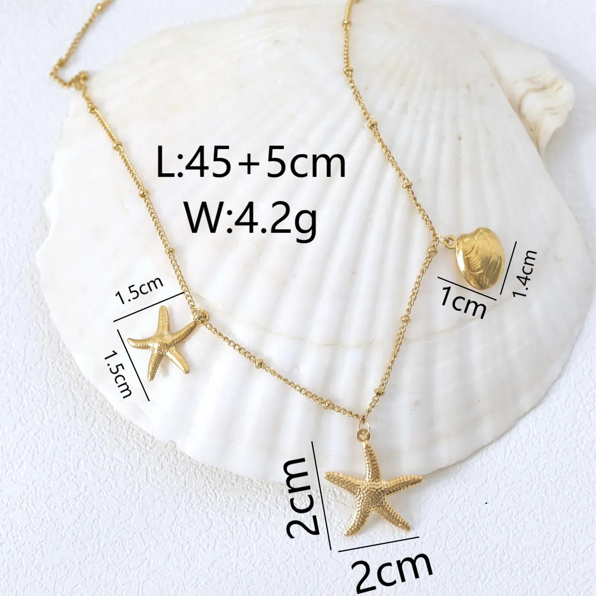 Wholesale Jewelry Vacation Marine Style Classic Style Scallop Starfish 304 Stainless Steel 18K Gold Plated Pendant Necklace