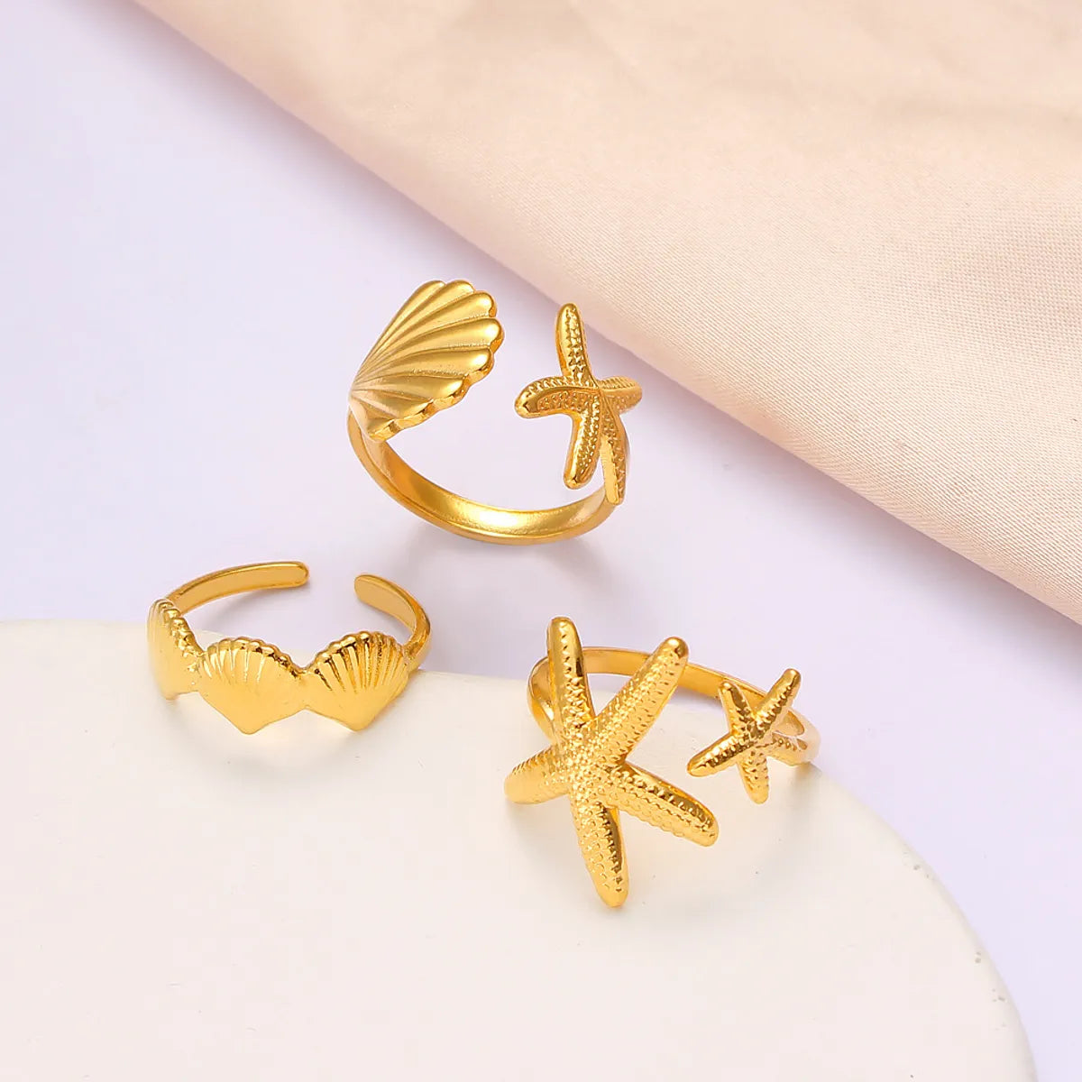 Wholesale Jewelry Vacation Marine Style Geometric Scallop Starfish 304 Stainless Steel Irregular Open Rings