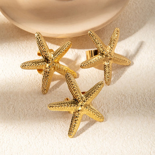 Wholesale Jewelry Vacation Marine Style Modern Style Starfish 304 Stainless Steel 14K Gold Plated Plating Open Rings