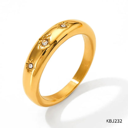 Wholesale Jewelry Vacation Modern Style Eight Awn Star 304 Stainless Steel Rhinestones 16K Gold Plated White Gold Plated Gold Plated Plating Inlay Rings