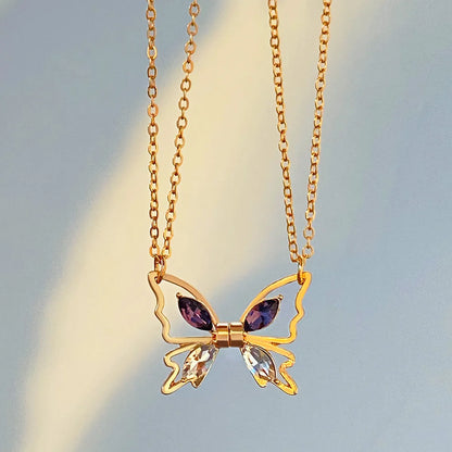 Wholesale Jewelry Vacation Modern Style Sweet Butterfly Alloy Rhinestones Inlay Pendant Necklace