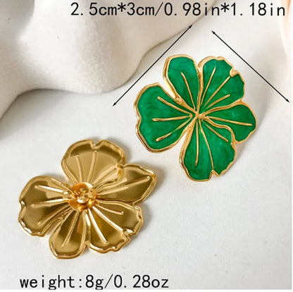 Wholesale Jewelry Vacation Pastoral Commute Flower 304 Stainless Steel 14K Gold Plated Enamel Plating Rings Earrings Jewelry Set