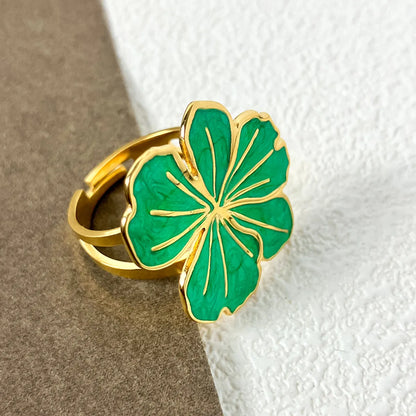 Wholesale Jewelry Vacation Pastoral Commute Flower 304 Stainless Steel 14K Gold Plated Enamel Plating Rings Earrings Jewelry Set