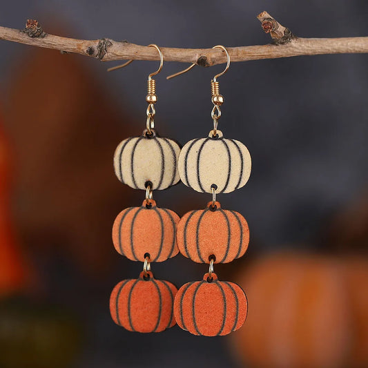 Wholesale Jewelry Vacation Pumpkin Wood Printing Drop Earrings