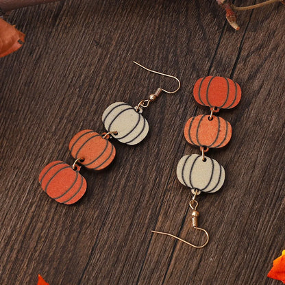 Wholesale Jewelry Vacation Pumpkin Wood Printing Drop Earrings