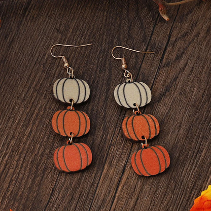 Wholesale Jewelry Vacation Pumpkin Wood Printing Drop Earrings