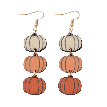 Wholesale Jewelry Vacation Pumpkin Wood Printing Drop Earrings