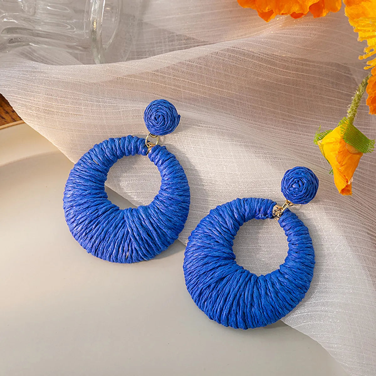 1 Pair Vacation Round Plating Alloy Raffia Drop Earrings