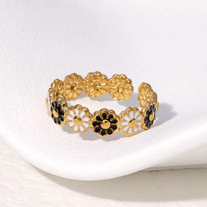 Wholesale Jewelry Vacation Simple Style Classic Style Flower 304 Stainless Steel 18K Gold Plated Open Rings