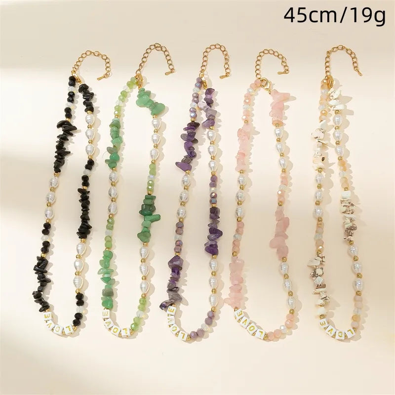 Wholesale Jewelry Vacation Simple Style Color Block Alloy Natural Stone Beaded