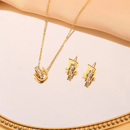 Wholesale Jewelry Vacation Simple Style Commute Geometric 304 Stainless Steel Artificial Rhinestones 18K Gold Plated Plating Jewelry Set