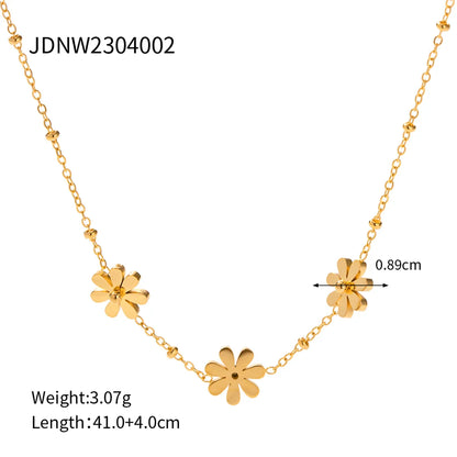 Wholesale Jewelry Vacation Simple Style Flower 304 Stainless Steel Rhinestones 18K Gold Plated Plating Inlay Necklace