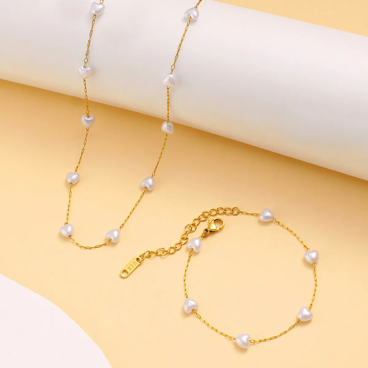 Wholesale Jewelry Vacation Simple Style Heart Shape 304 Stainless Steel 18K Gold Plated Bracelets Necklace