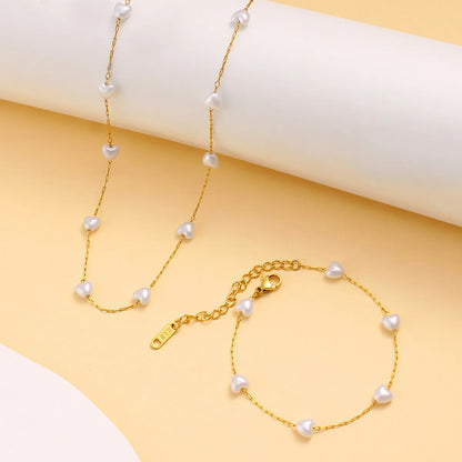 Wholesale Jewelry Vacation Simple Style Heart Shape 304 Stainless Steel 18K Gold Plated Bracelets Necklace