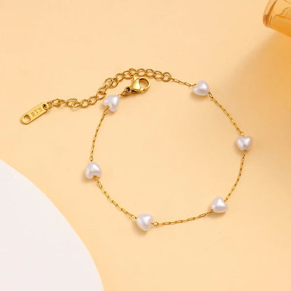 Wholesale Jewelry Vacation Simple Style Heart Shape 304 Stainless Steel 18K Gold Plated Bracelets Necklace