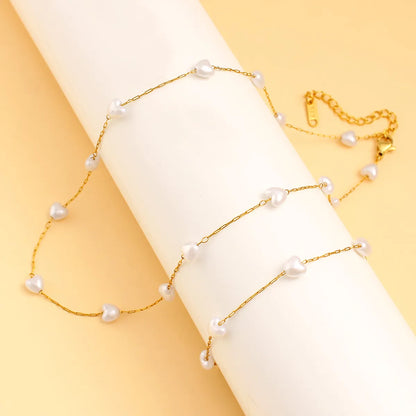 Wholesale Jewelry Vacation Simple Style Heart Shape 304 Stainless Steel 18K Gold Plated Bracelets Necklace