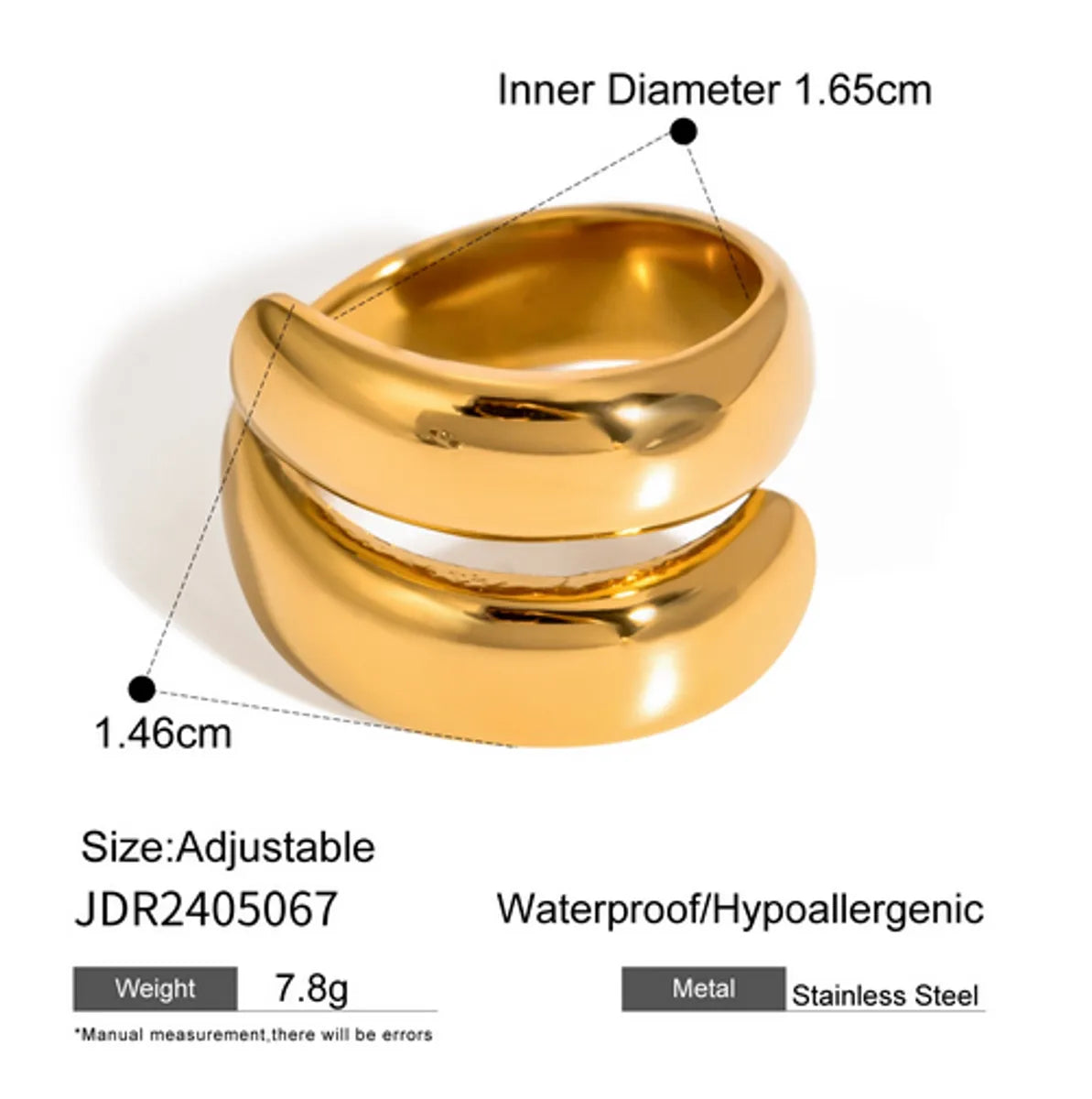 Wholesale Jewelry Vacation Simple Style IG Style Solid Color 316 Stainless Steel  18K Gold Plated Asymmetrical Open Rings