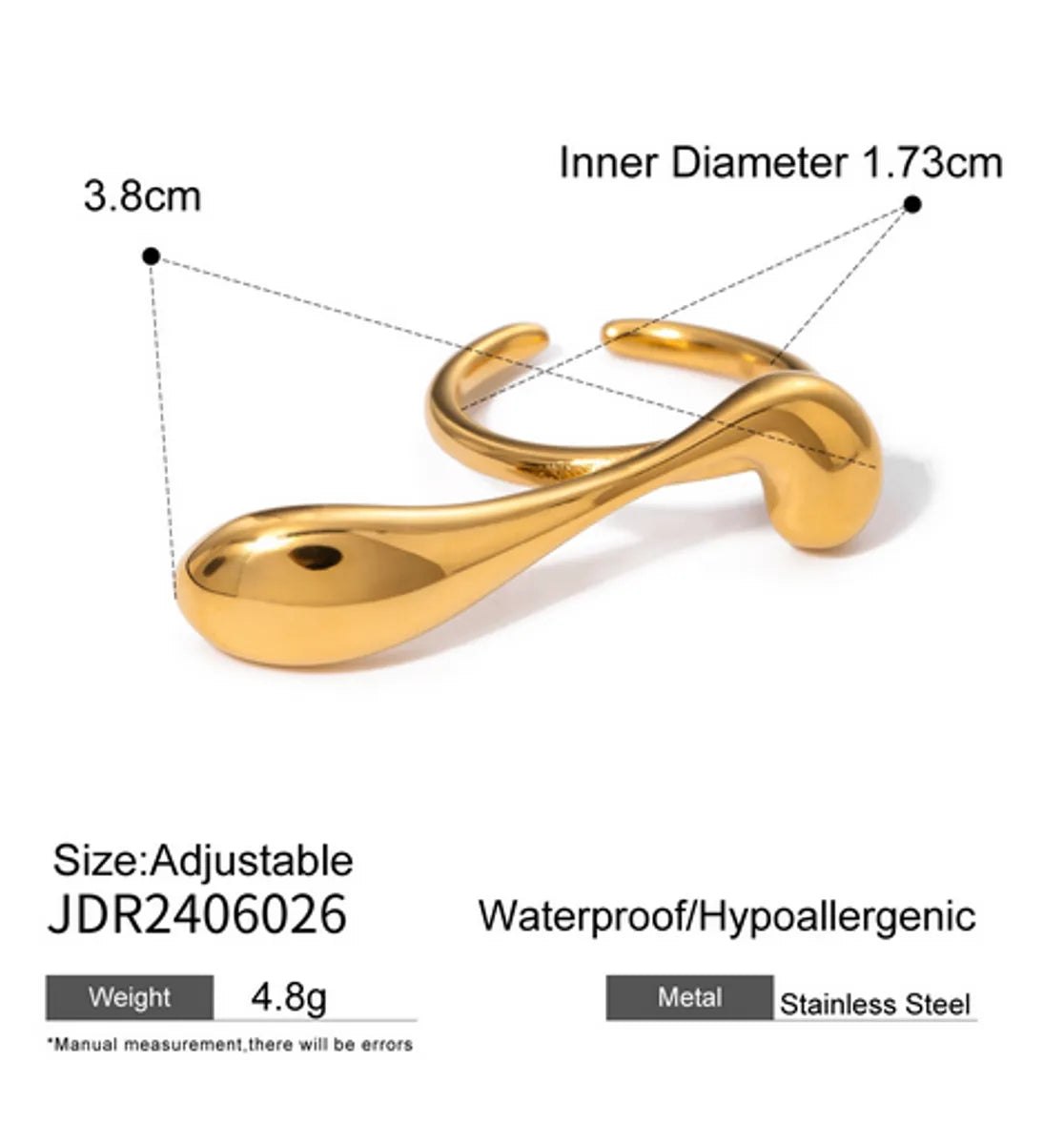 Wholesale Jewelry Vacation Simple Style IG Style Water Droplets 316 Stainless Steel  18K Gold Plated Plating Open Rings