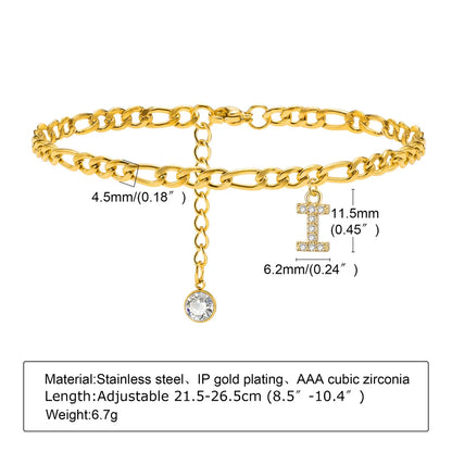 Wholesale Jewelry Vacation Simple Style Letter 201 Stainless Steel Zircon 18K Gold Plated Plating Inlay Anklet