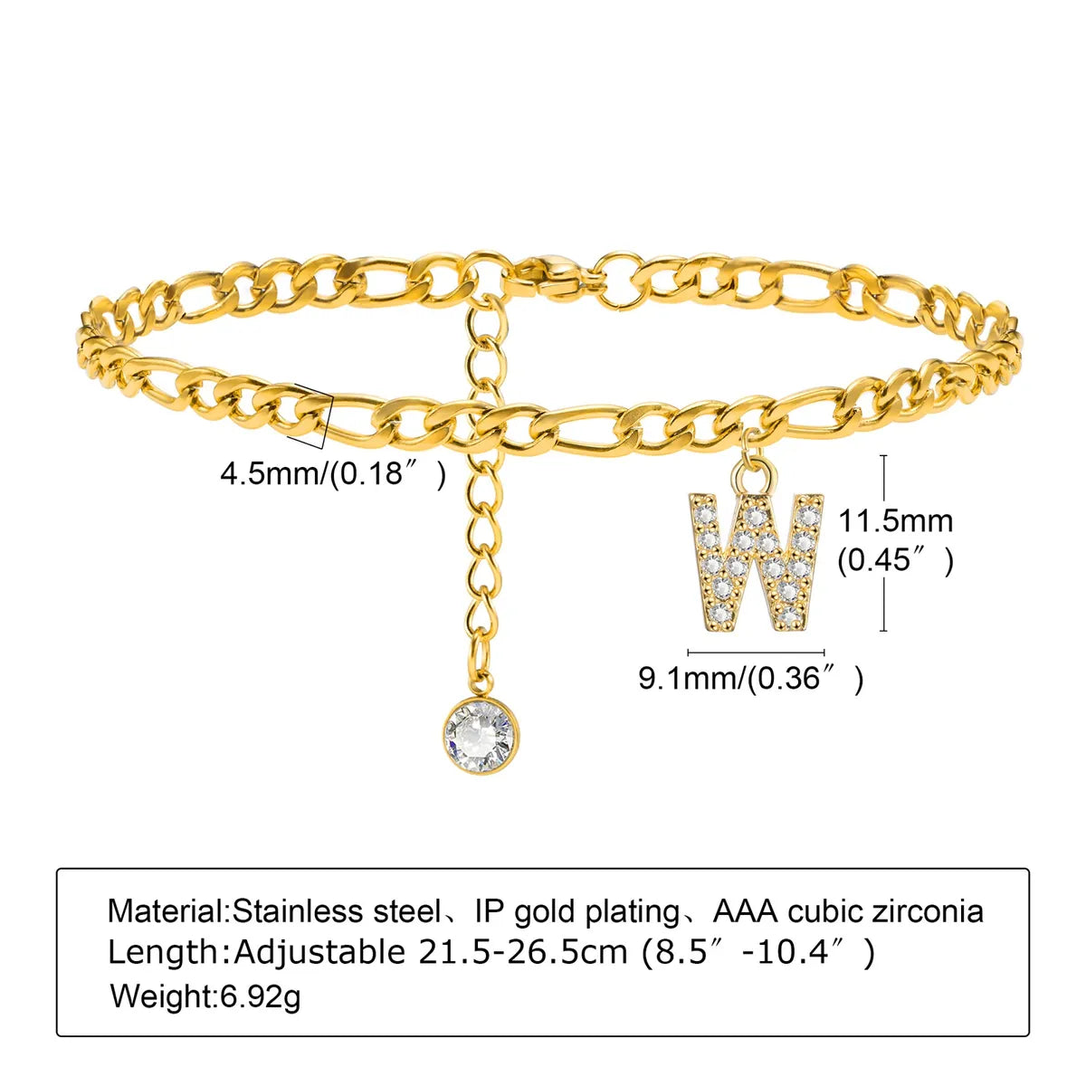 Wholesale Jewelry Vacation Simple Style Letter 201 Stainless Steel Zircon 18K Gold Plated Plating Inlay Anklet